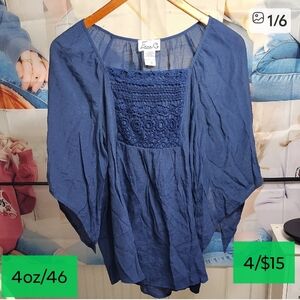 Elegant Navy Women's Blouse with Crochet Detail